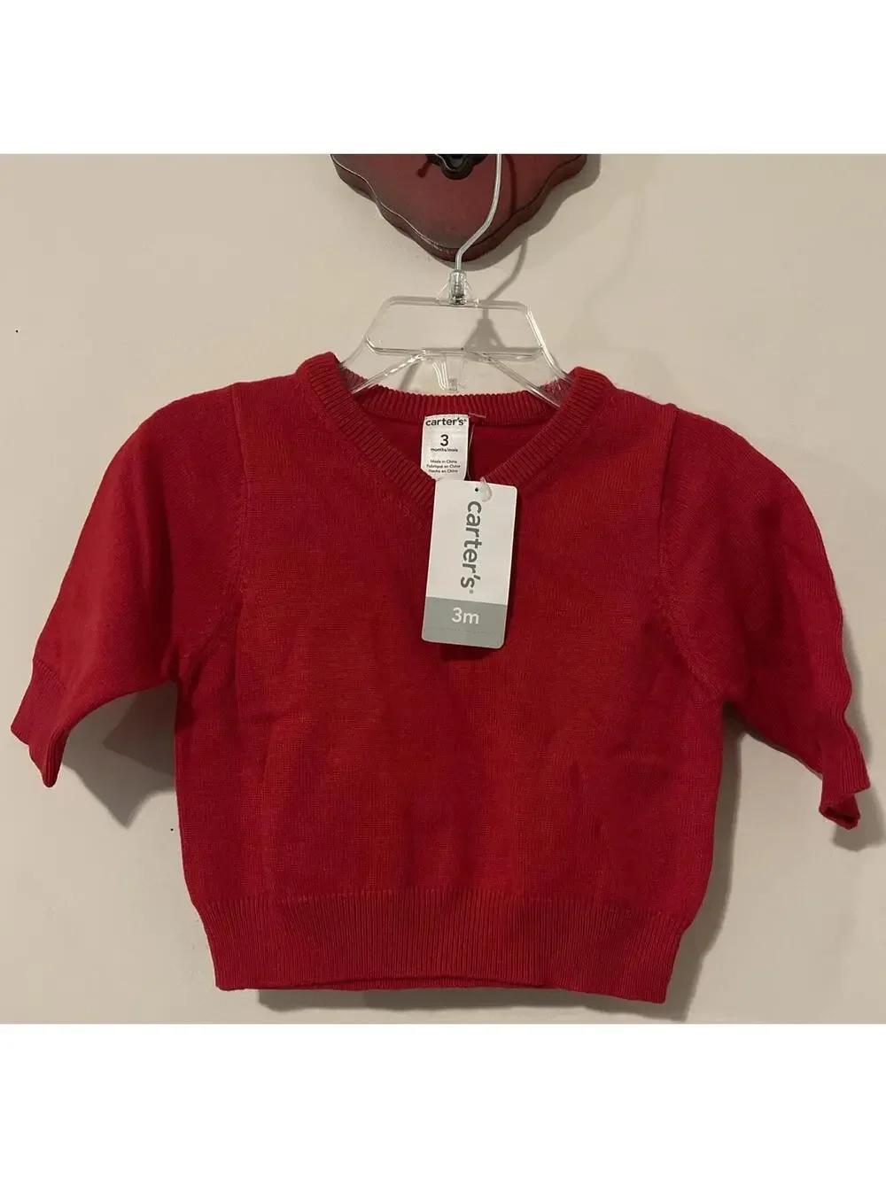 Carters Infant Boys Size 3 Months Red Vneck Pullover Sweater NWT! A1551